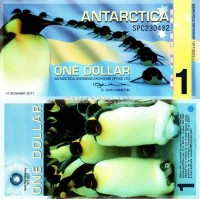 бона Антарктика 1 доллар 2011 год декабрь 100-летие открытия Южного Полюса пластик