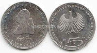 монета Германия 5 марок 1981 год  200 лет со дня смерти Готхольда Эфраима Лессинга