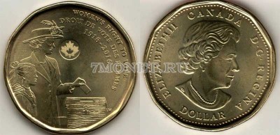 монета Канада 1 доллар 2016 год 100 лет женскому избирательному праву