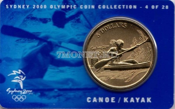 монета Австралия 5 долларов 2000 год Олимпийские игры в Сиднее - Гребля на байдарках и каноэ, в буклете 4 из 28