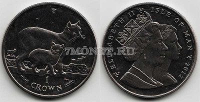 Остров Мэн 1 крона 2012 год кошка с котенком