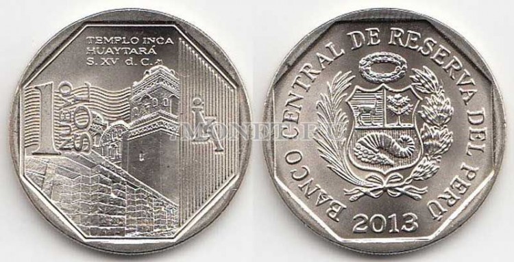 монета Перу 1 новый соль 2013 год Храм инков в Хуайтара