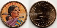 монета США 1 доллар 2000 год Сакагавея, эмаль