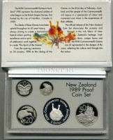 Новая Зеландия набор из 5-ти монет 1989 год XIV игры Содружества наций 1990 года в Окленде PROOF в упаковке