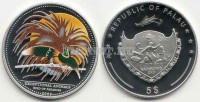монета Палау 5 долларов 2009 год райская птица, эмаль PROOF