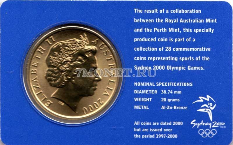 монета Австралия 5 долларов 2000 год Олимпийские игры в Сиднее - Современное пятиборье, в буклете 3 из 28