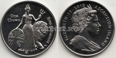 монета Остров Вознесения 1 крона 2015 год 275-летие песни «Правь, Британия!»