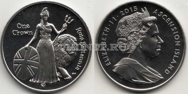 монета Остров Вознесения 1 крона 2015 год 275-летие песни «Правь, Британия!»