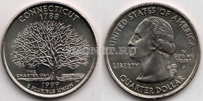 США 25 центов 1999 год Коннектикут