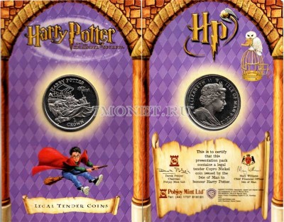 монета Остров Мэн 1 крона 2002 год Гарри Поттер в госпитале с Добби (в буклете)