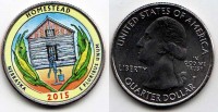 США 25 центов 2015 год штат Небраска Национальный монумент Гомстед, 26-й, эмаль