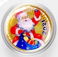 монета 10 рублей Новый 2021 год Быка. Дед Мороз. Цветная, неофициальный выпуск
