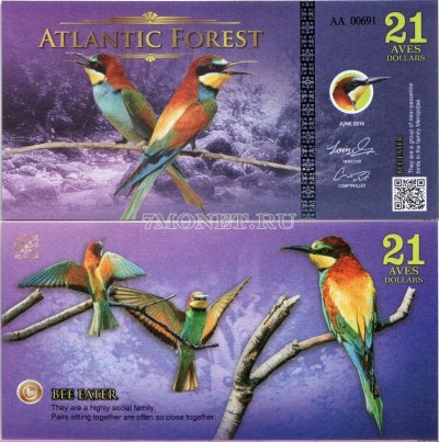 бона Атлантический лес (Южной Америки) 21 доллар 2016 год Пчелоедка