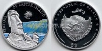 монета Палау 5 долларов 2010 год Остров Пасхи, PROOF, эмаль