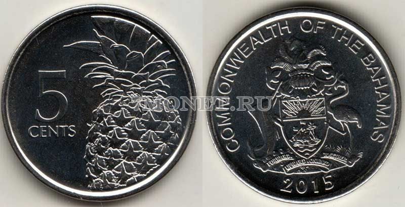 монета Багамы 5 центов 2015 - 2016 год Ананас