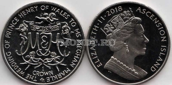 монета Остров Вознесения 1 крона 2018 год Свадьба принца Гарри и Меган Маркл