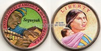 монета США 1 доллар 2017 год Сакагавея, Письменность Чероки, эмаль