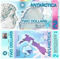 бона Антарктика 2 доллара 2008 год сентябрь пластик