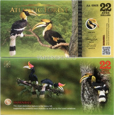 бона Атлантический лес (Южной Америки) 22 доллара 2016 год Птица-носорог