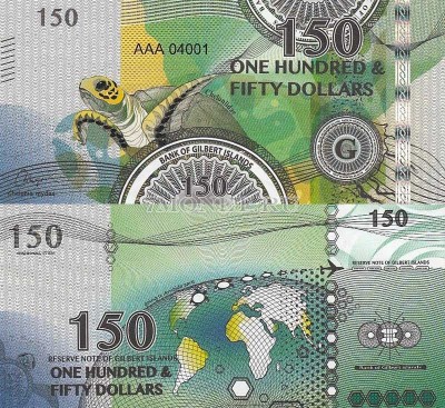 бона Острова Гилберта 150 долларов 2016 год Зелёная черепаха 