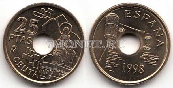 монета Испания 25 песет 1998 год Сеута