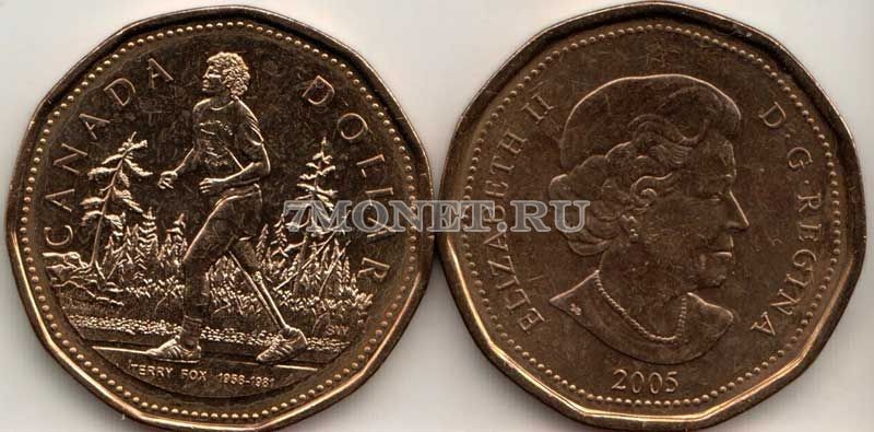монета Канада 1 доллар 2005 год 25 лет Марафону Надежды