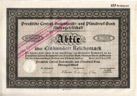 Акция Германия 100 рейхсмарок 1930 год, "Preusische Bodenkredit AG", Берлин