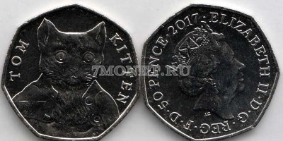 монета Великобритания 50 пенсов 2017 год Котёнок Том - 150 лет со дня рождени...