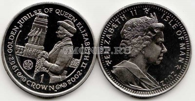 монета Остров Мэн 1 крона 2002 год золотой юбилей королевы Елизаветы