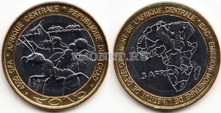 монета Чад 3 африка КФА (4500 франков) 2015 год Тропический муравей