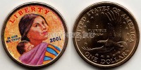 монета США 1 доллар 2001 год Сакагавея, эмаль - 2