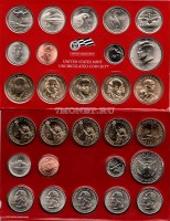 США годовой набор монет 2007 год 14 штук монетный двор Денвер