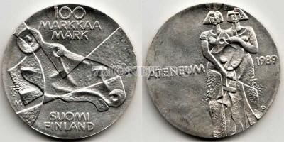 монета Финляндия 100 марок 1989 год Изобразительное искусство