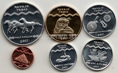 США индейская резервация Навахо набор из 6-ти монет 2017 год