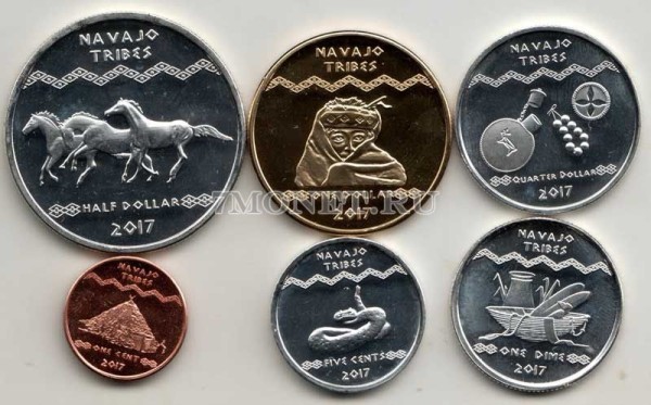 США индейская резервация Навахо набор из 6-ти монет 2017 год