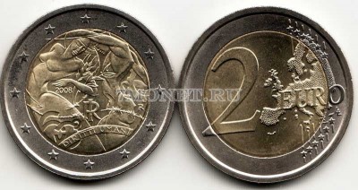 монета Италия 2 евро 2008 год 60 лет Декларации прав человека