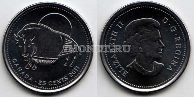 монета Канада 25 центов 2011 год Бизон