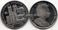 монета Остров Вознесения 2 фунта 2011 год  свадьба принца Уильяма и Кейт Миддлтон - Вестминстерское аббатство