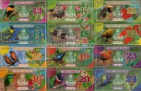 Индийский океан набор из 12-ти банкнот 13-24 долларов 2018 год Птицы и бабочки