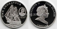 монета Острова Кука 1 доллар 2009 год Джеймс Кук и «Эндевор»