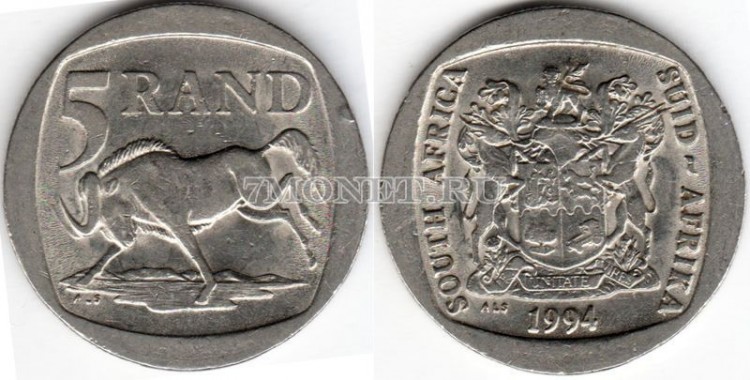 монета Южная Африка 5 рандов 1994 год 