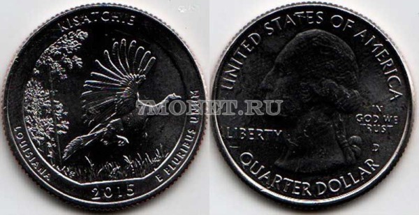 США 25 центов 2015D год штат Луизиана Национальный лес Кисатчи, 27-й