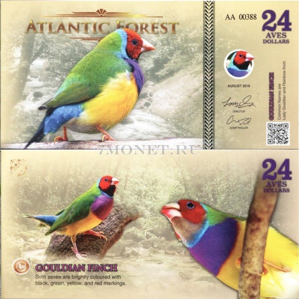 бона Атлантический лес (Южной Америки) 24 доллара 2016 год Гульдова амадина