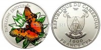 монета Камерун 1000 франков КФА 2011 год Бабочка Харакс Фурнье 3D (PROOF)