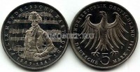 монета Германия 5 марок 1984 год 175 лет со дня рождения Мендельсона