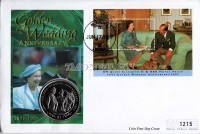 монета Либерия 1 доллар 1997 год золотая свадьба королевы Елизаветы II