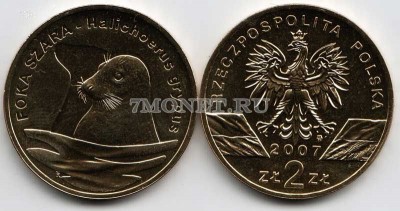 Польша 2 злотых 2007 год серый тюлень