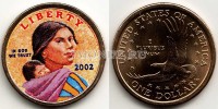 монета США 1 доллар 2002 год Сакагавея, эмаль -2
