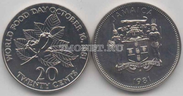 монета Ямайка 20 центов 1981 год
