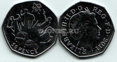 монета Великобритания 50 пенсов 2011 год Летние Олимпийские игры Лондон 2012 ...